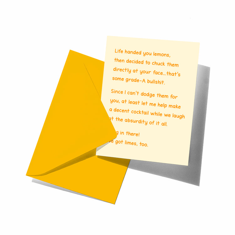 Greeting card with humorous text on a white background
