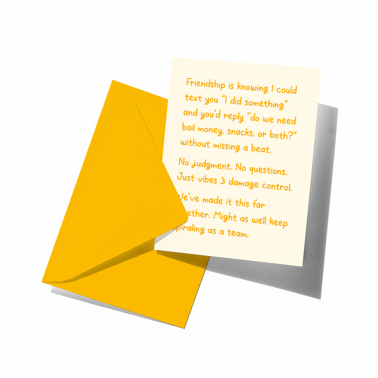 Greeting card with yellow text on a white background