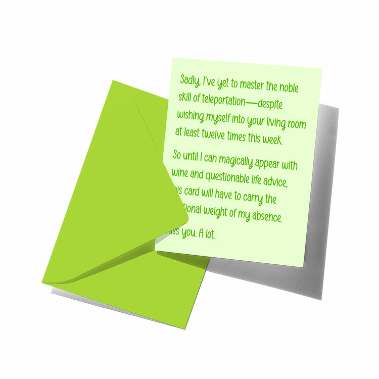 Greeting card with humorous message on a white background