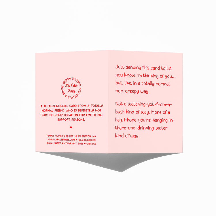 Funny friendship card showing front and back with extra punchline.