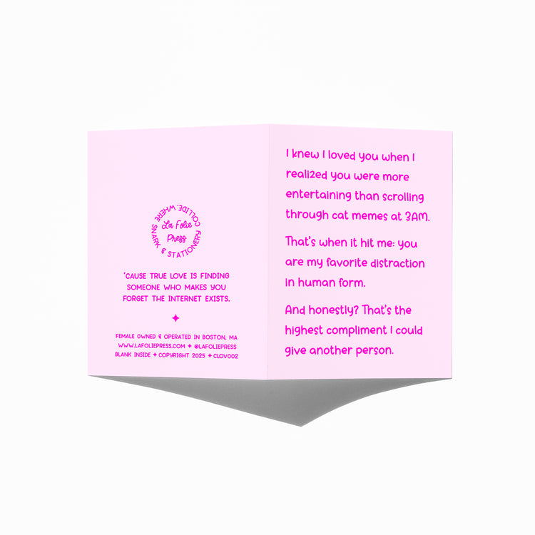 Funny love card showing front and back with extra punchline.