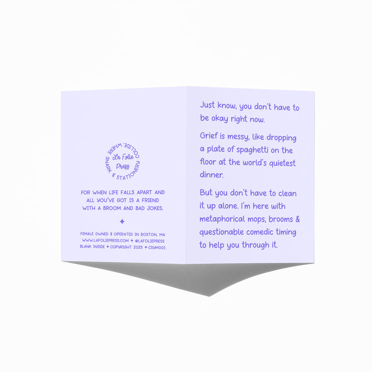 sympathy card showing front and back with extra punchline.