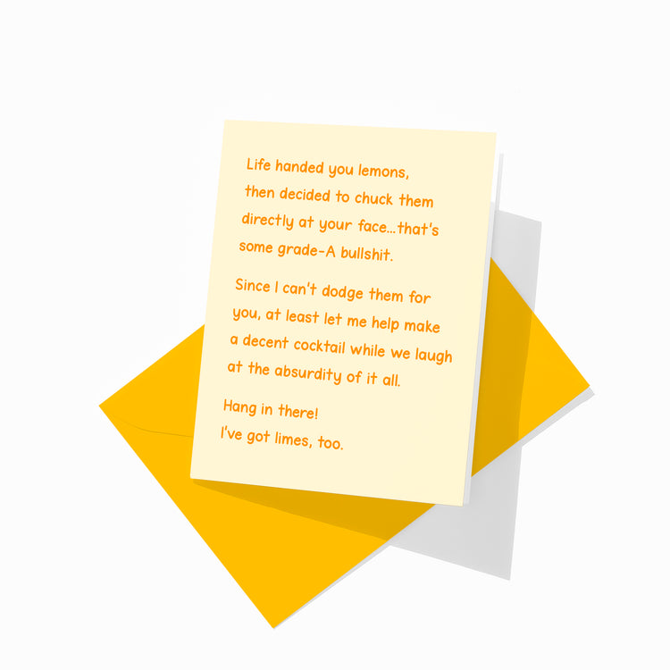 encouragement greeting card with colorful envelope, lemons design.