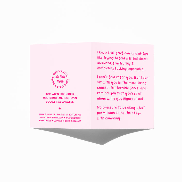 sympathy card showing front and back with extra punchline.