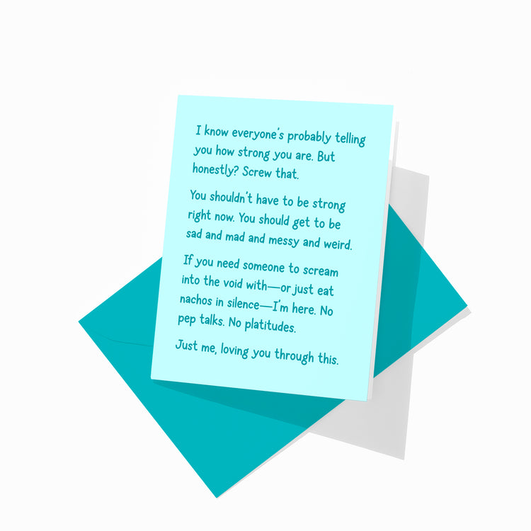Sympathy greeting card with colorful envelope, supportive nacho solidarity design.