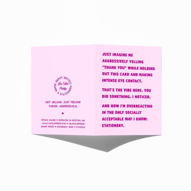 Funny thank you card showing front and back with extra punchline.