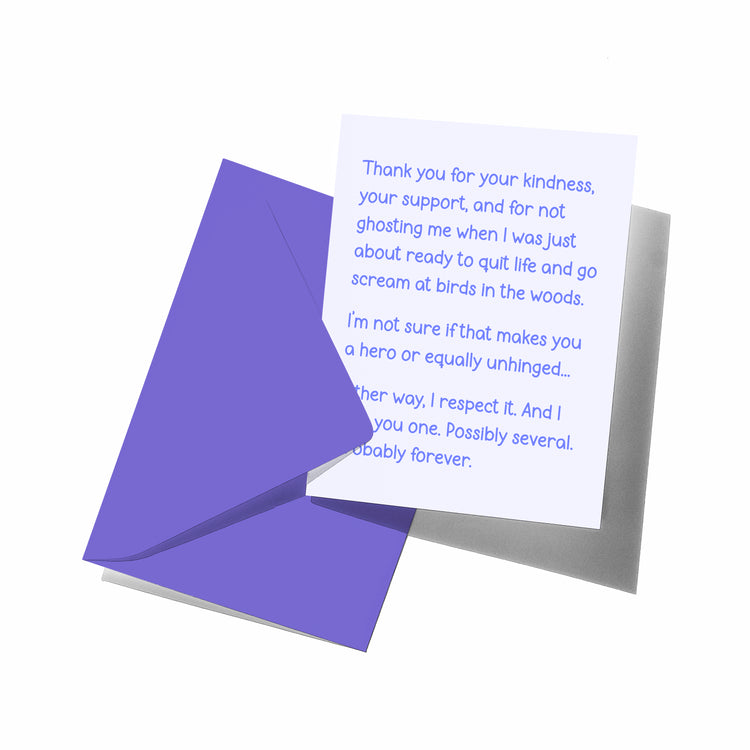 Greeting card with purple envelope on a white background
