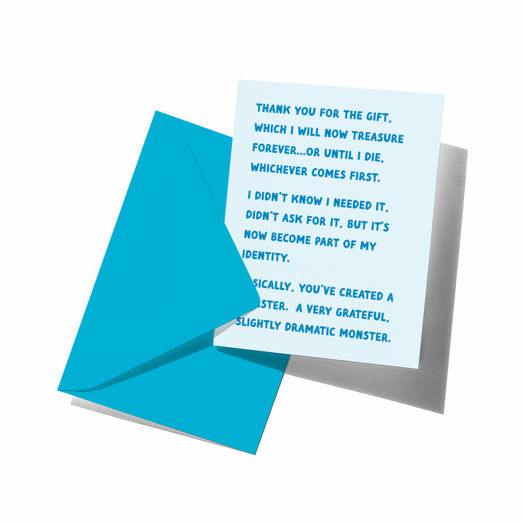 Greeting card with blue text on a white background