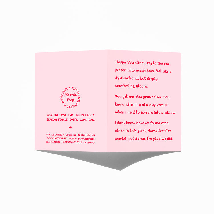 Funny Valentine’s Day card showing front and back with extra punchline.