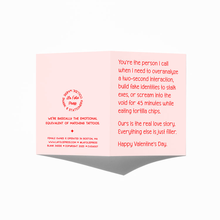 Funny Valentine’s Day card showing front and back with extra punchline.