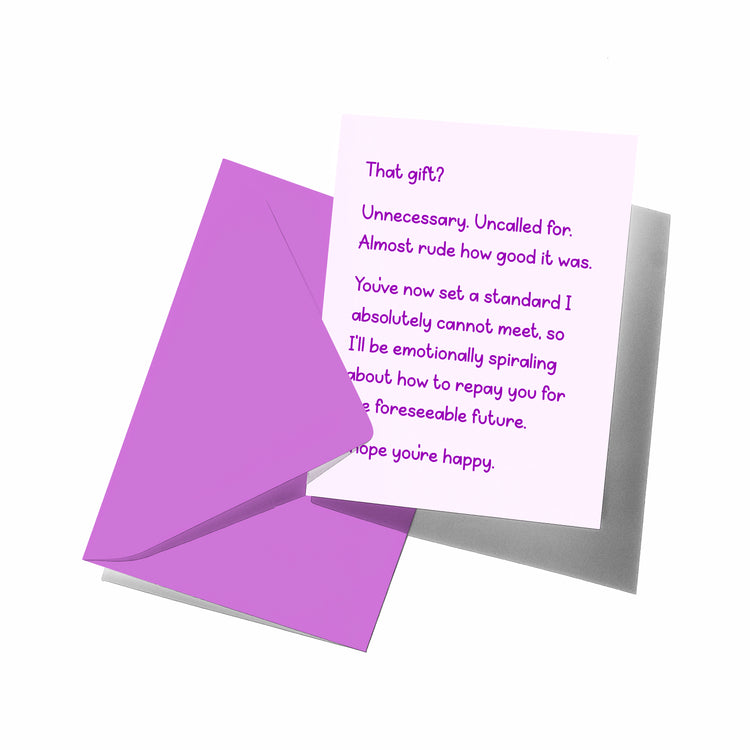 Card with purple text on a white background