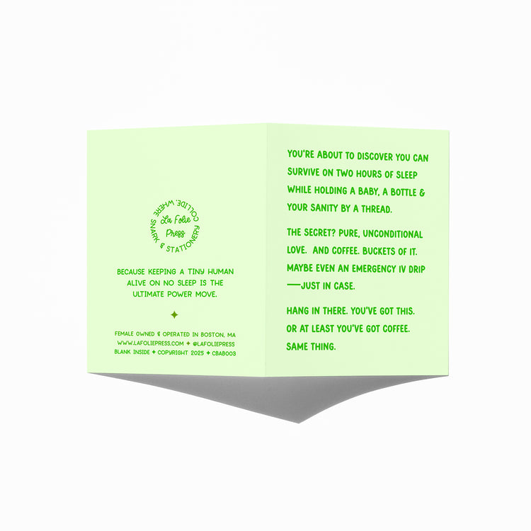 Funny new parent card showing front and back with extra punchline.