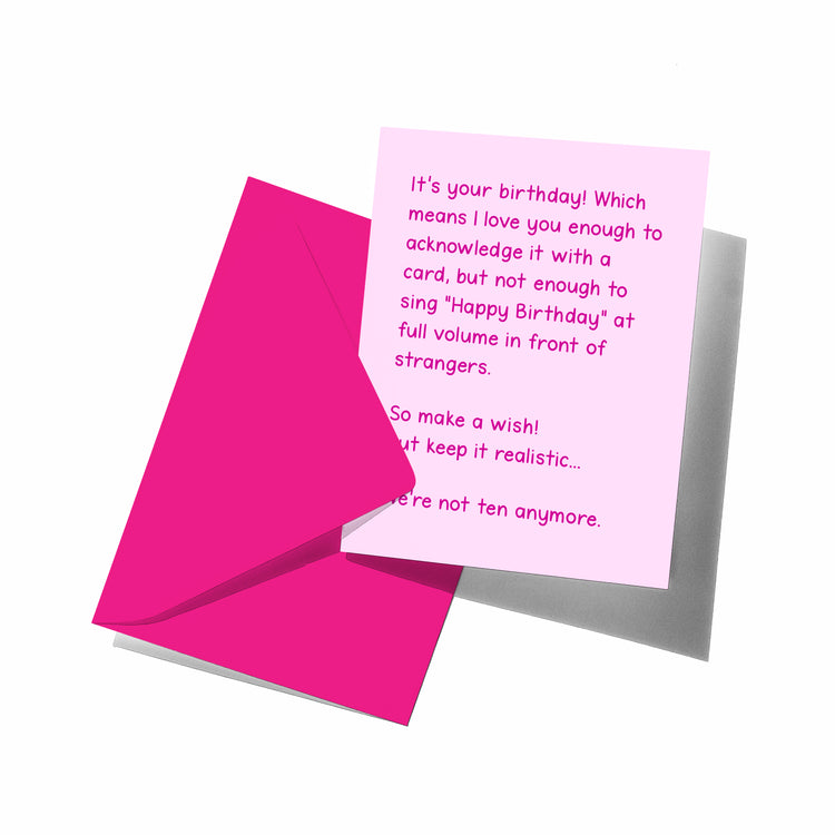 Funny birthday card showing front and back with extra punchline.