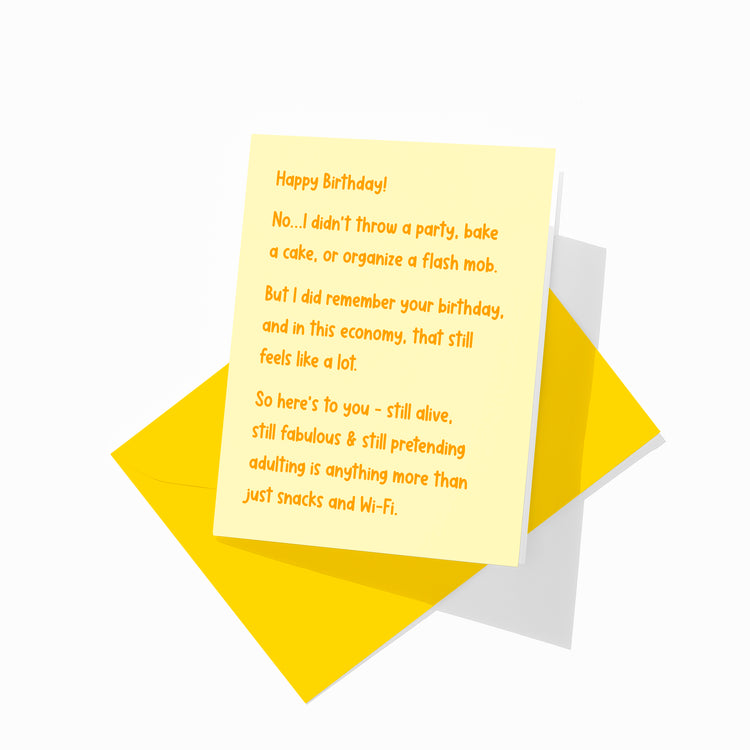 Funny birthday greeting card with colorful envelope, witty remembered birthday design.