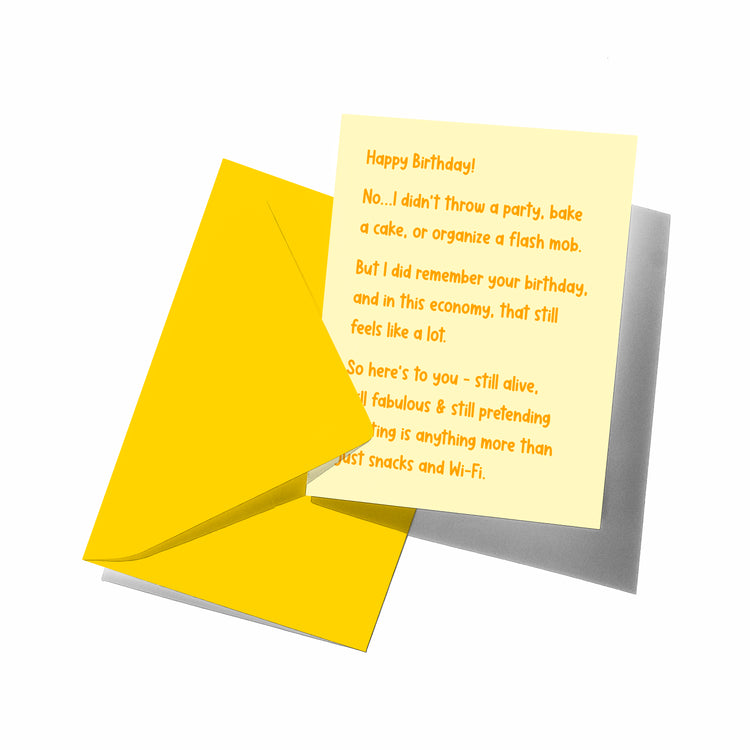 Yellow birthday card with text on a white background