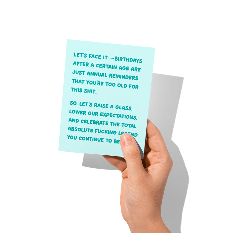 Funny birthday card showing front and back with extra punchline.