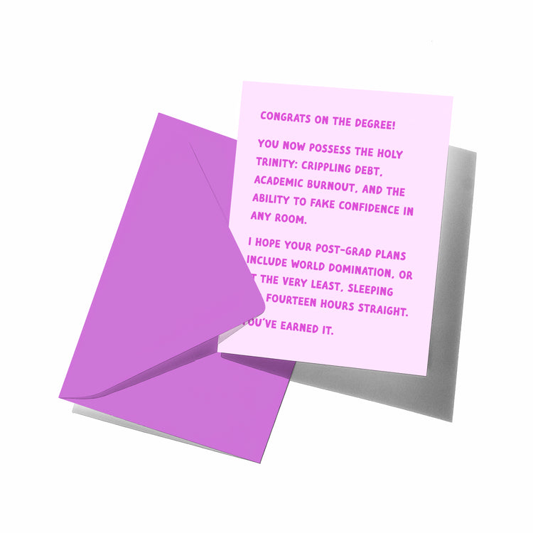 Greeting card with humorous text on a white background