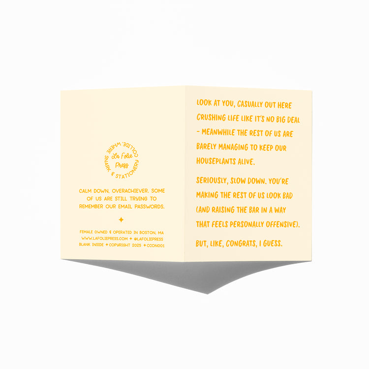 Funny congrats card showing front and back with extra punchline.