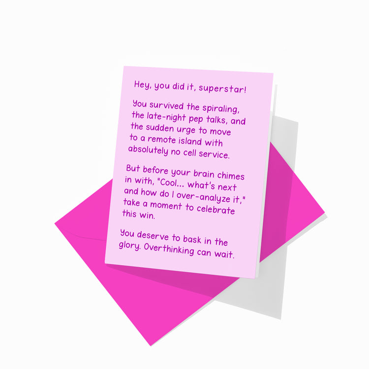 Funny congratulations greeting card with colorful envelope, intrusive thoughts design.