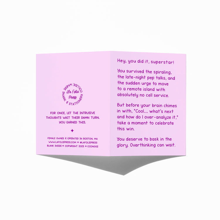 Funny congrats card showing front and back with extra punchline.