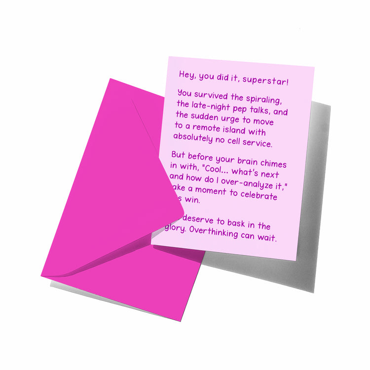 Greeting card with pink envelope on a white background