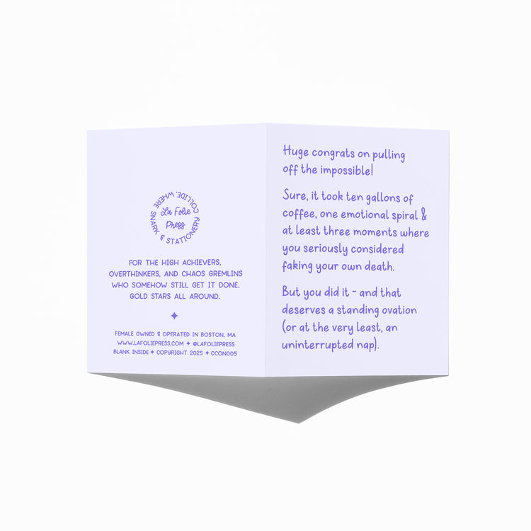 Funny congrats card showing front and back with extra punchline.