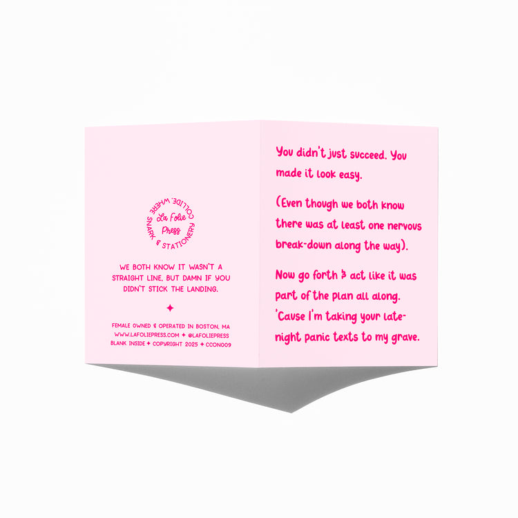 Funny congrats card showing front and back with extra punchline.