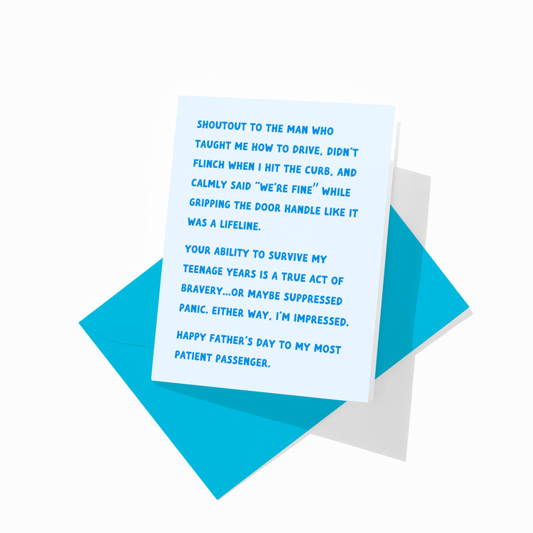 Funny Father’s Day greeting card with colorful envelope, snarky dad design.