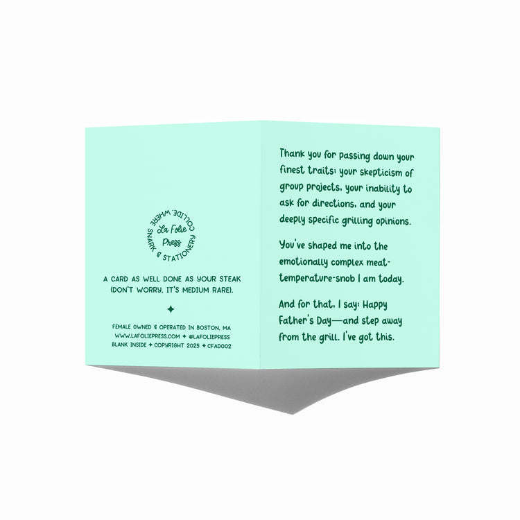 Funny Father’s Day card showing front and back with extra punchline.