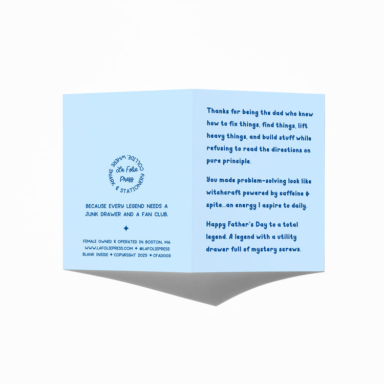 Funny Father’s Day card showing front and back with extra punchline.