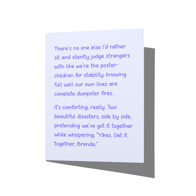 Funny friendship card with witty best friend humor message on front, blank inside.