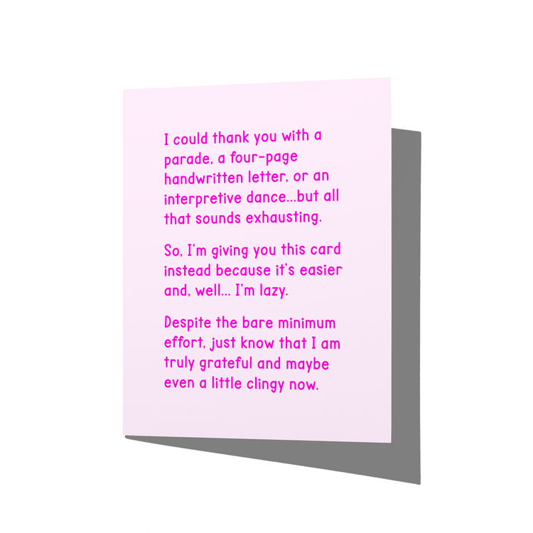 Funny Bare Minimum Lazy Thank You Card