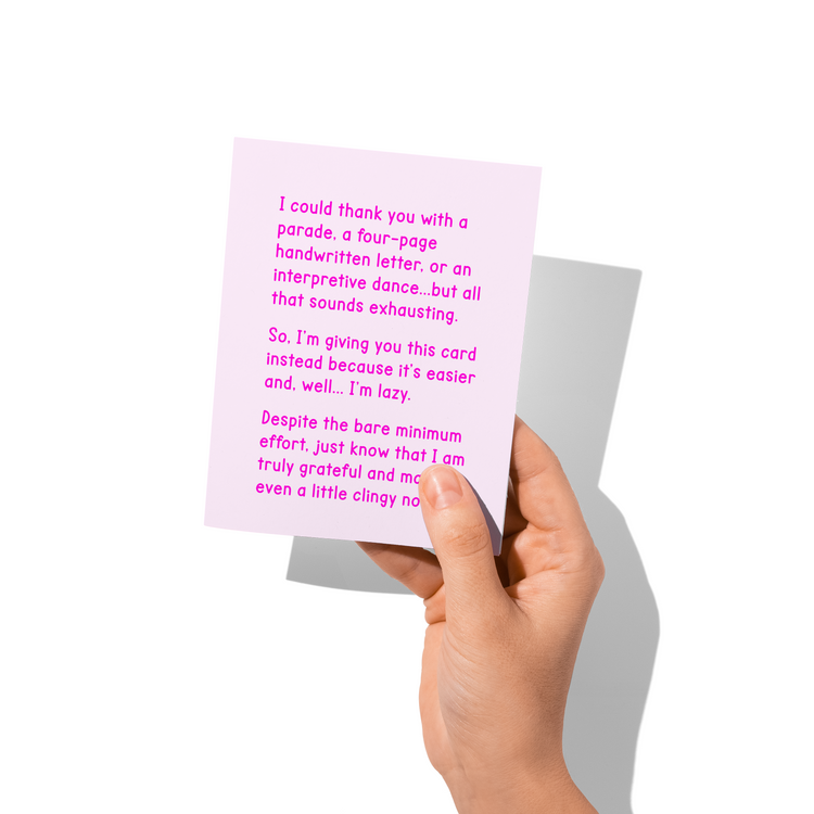 Funny Bare Minimum Lazy Thank You Card