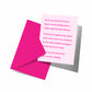 Greeting card with pink text on a white background