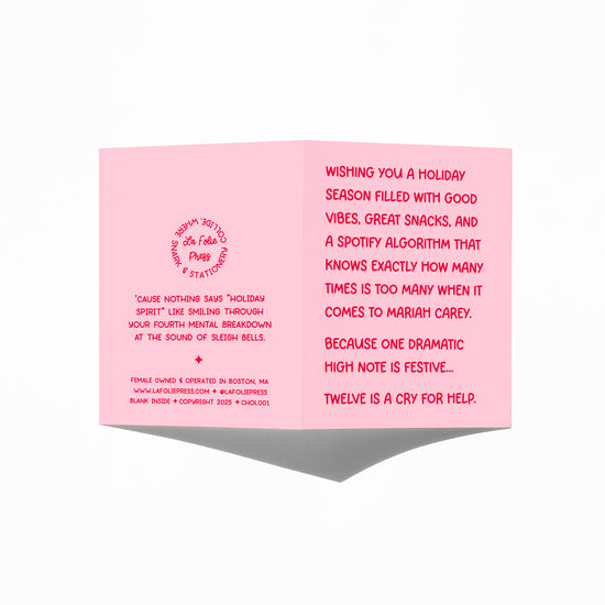 Funny holiday card showing front and back with extra punchline.