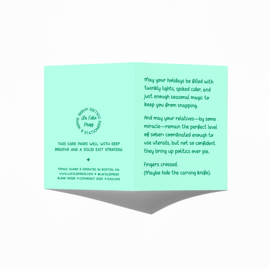 Funny holiday card showing front and back with extra punchline.
