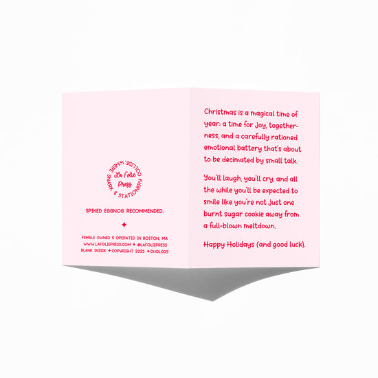 Funny holiday card showing front and back with extra punchline.
