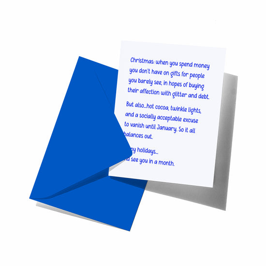 Greeting card with blue envelope on a white background