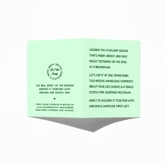 Funny holiday card showing front and back with extra punchline.