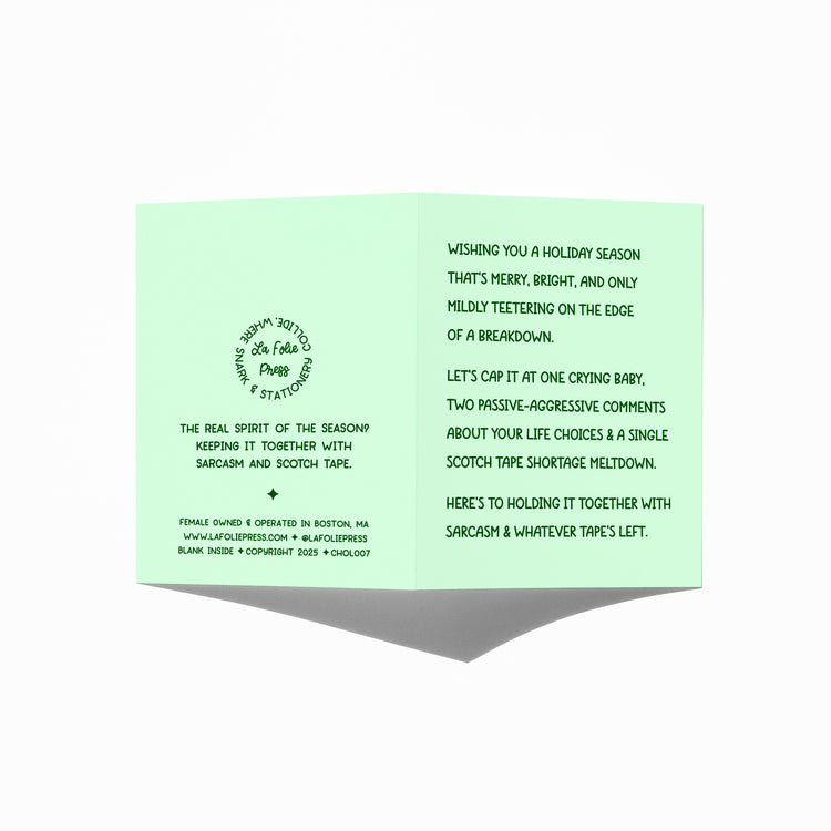 Funny holiday card showing front and back with extra punchline.