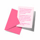 Pink card with text and pink envelope on a white background