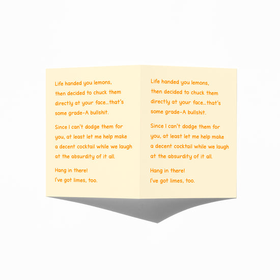 witty sympathy card showing front and back with extra punchline.