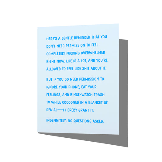 sympathy card with witty encouragement humor design on front, blank inside.
