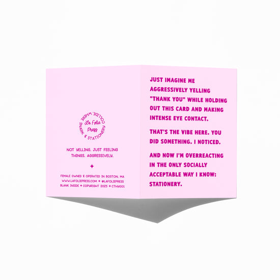 Funny thank you card showing front and back with extra punchline.