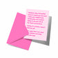 Valentine's Day card with humorous text on a pink background