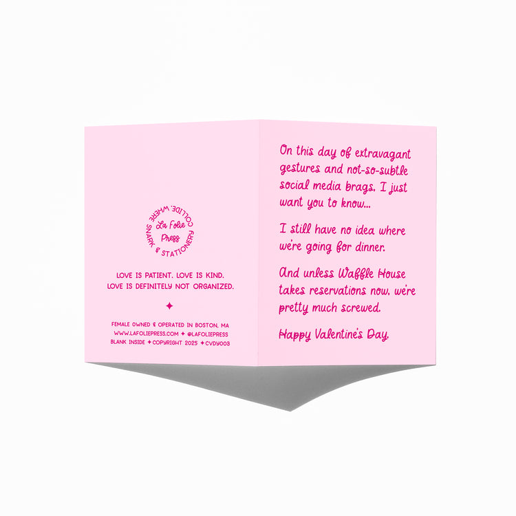 Funny Valentine’s Day card showing front and back with extra punchline.