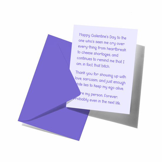 Card with humorous Valentine's Day message on a white background