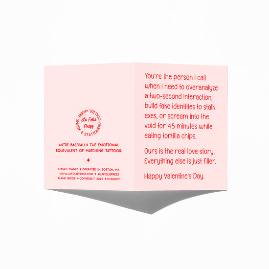 Funny Valentine’s Day card showing front and back with extra punchline.