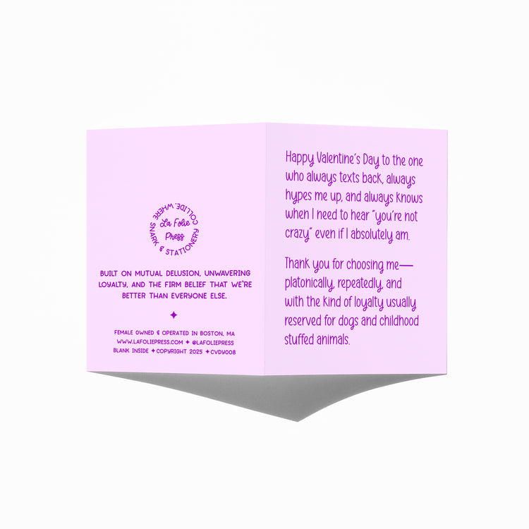Funny Valentine’s Day card showing front and back with extra punchline.