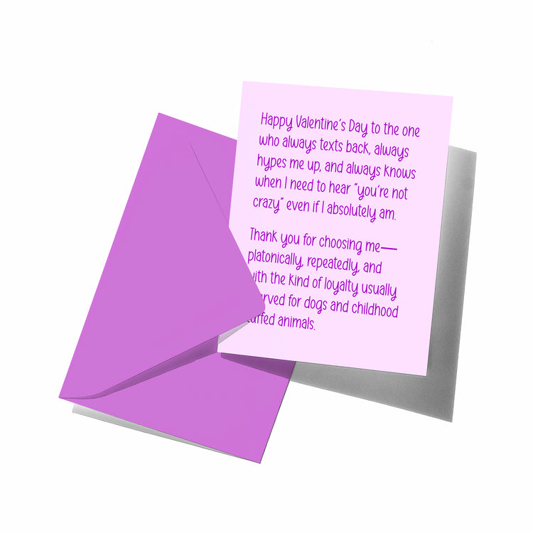 Valentine's Day card with purple envelope on a white background